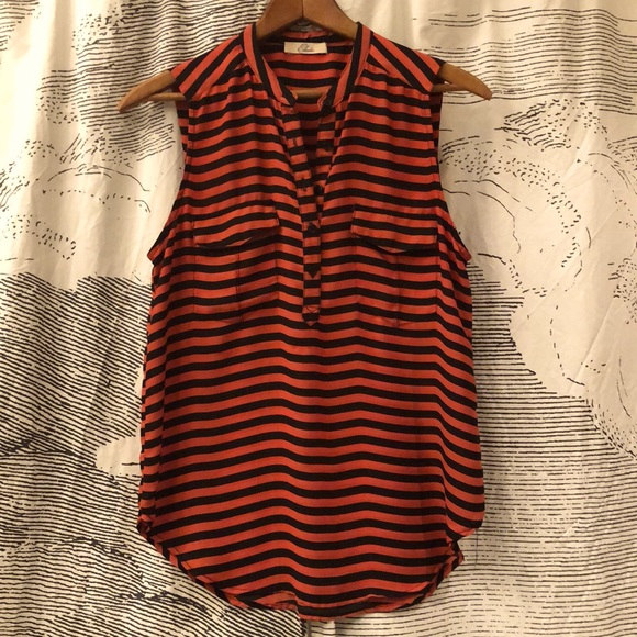 Elodie Tops - Coral/Black Striped Sleeve-less Top by Elodie Size M